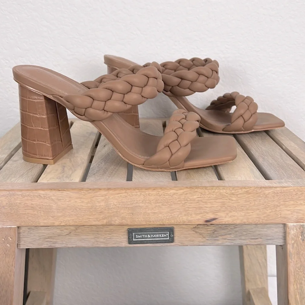 Vintage Syktkm Sandal Womens Shoes 8 Braided Strappy Slip On Brown Preowned - Picture 3 of 10